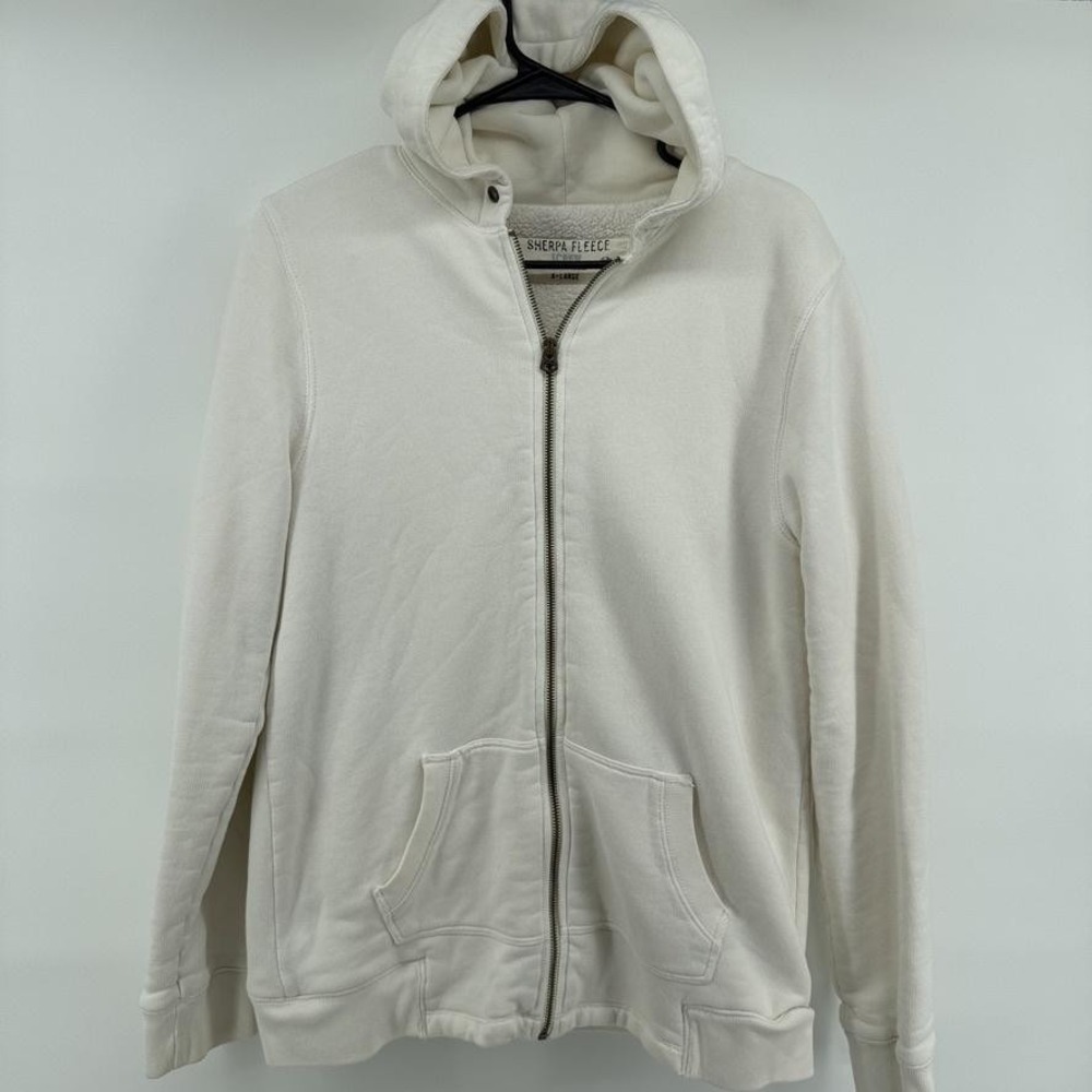 J.Crew Hoodie Mens XL White Sherpa Fleece Full Zip Lined Heavyweight Jacket